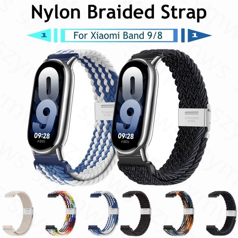 Xiaomi Mi Band 9 8 สร้อยข้อมือสายถักไนลอนปรับหัวเข็มขัดโลหะเปลี่ยนสายรัดข้อมือสําหรับ Xiaomi สมาร์ทวอท์ช Mi Band9 Band8