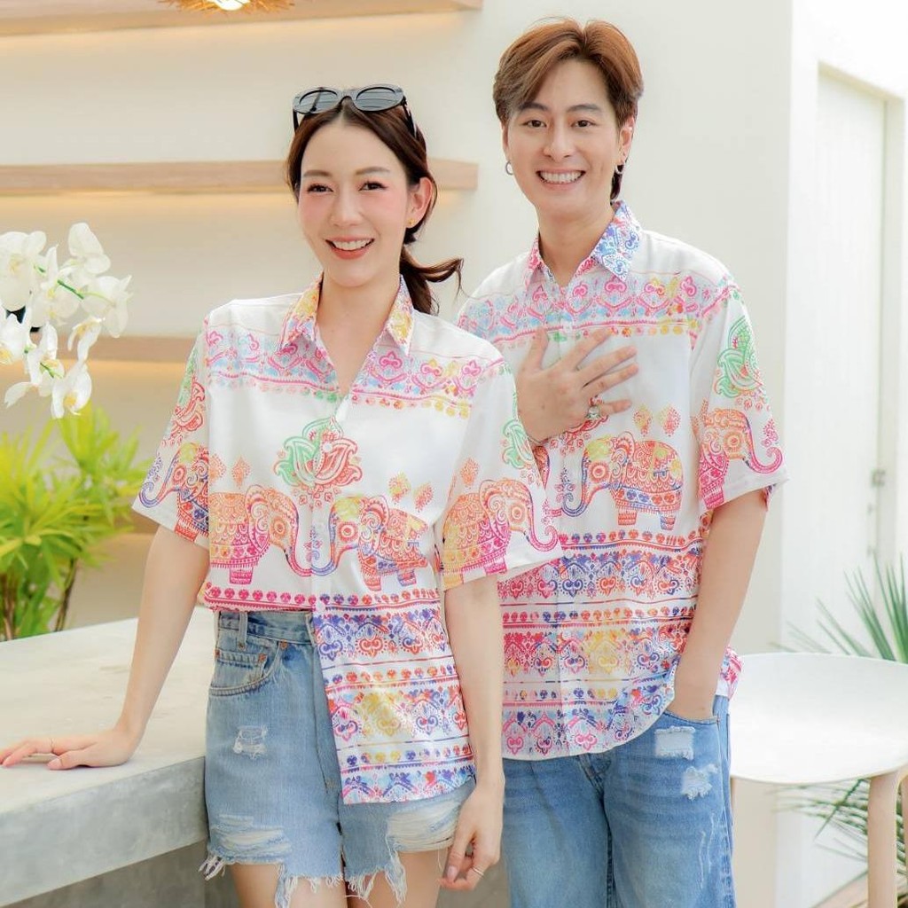 HD025เสื้อฮาวายลายใหม่2026  คลาสสิคThailandทรงวัยรุ่น หญิงชายใส่ได้ ผ้าโพลีพรีเมี่ยมไซส์38-56นิ้ว งานปัาย ลายคมชัด *1ตัว ราคา ถูกที่สุด ดีลบีเคเค แกลเลอรีภาพที่ 4