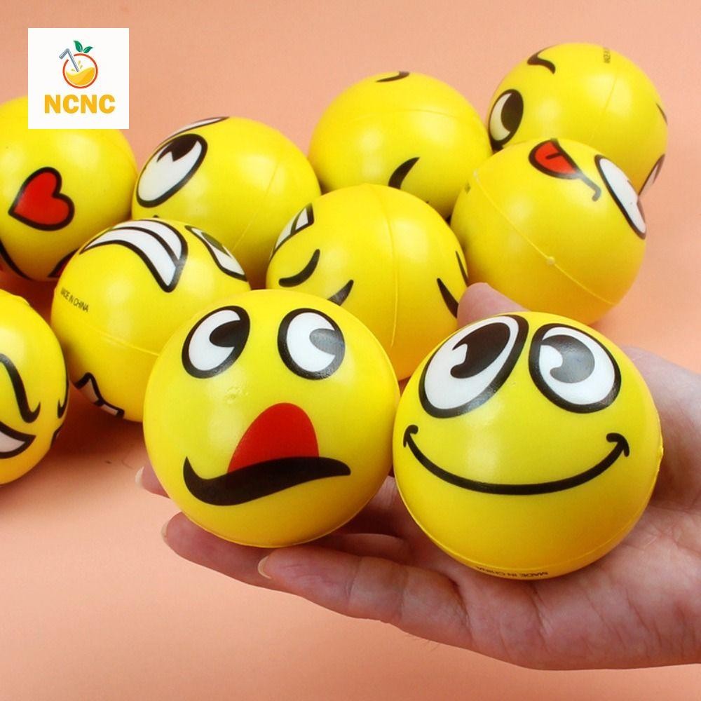 Ncnc Smile Face Squeeze Ball, PU Expression Smile Face Foam Ball, เครื่องนวดเท้าสีเหลืองแข็งยืดหยุ่น