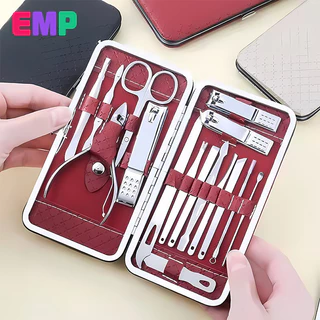 EMPชุดกรรไกรตัดเล็บครบเซต 19 ชิ้น Nail Clipper Set ชุดทำเล็บ ตัดเล็บ แต่งคิ้ว ตัดขนจมูก อุปกรณ์แต่งเล็บ พร้อมกระเป๋าหนัง