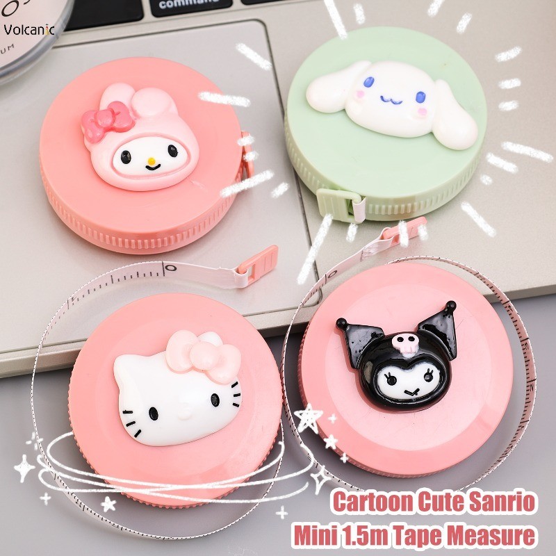 SANRIO แบบพกพาหดการ์ตูนเทปวัดขนาดเล็ก1.5เมตร ซานริโอ ชุดคู่มือวัดรีลไม้บรรทัด น่ารัก บ้านวัดแกดเจ็ต