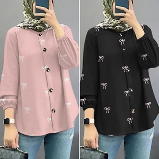 เสื้อ Labuh Muslimah Baju เสื้อเกาหลี Muslimah สไตล์ Baju Sweet Bow O-คอผู้หญิงเสื้อ