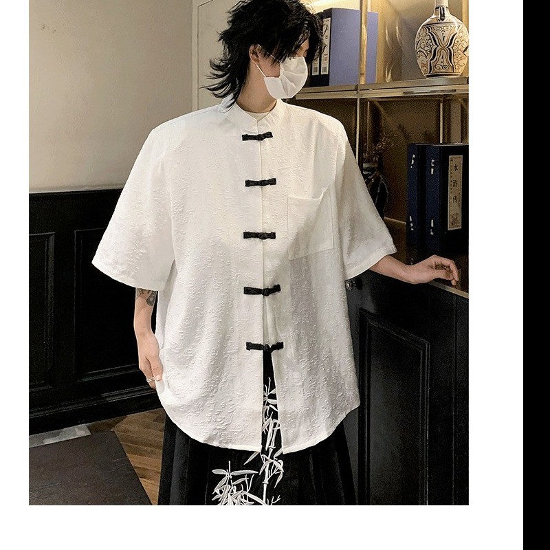 ฤดูร้อนหลวมแห่งชาติอินเทรนด์สบายๆใหม่สไตล์จีนปุ่มแผ่นดิสก์เสื้อ - รูปที่ 4