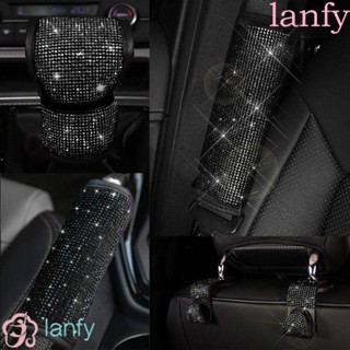 Lanfy ปลอกหุ้มเกียร์รถยนต์ ประดับเพชรเทียม กันลื่น ระดับไฮเอนด์ สีดํา