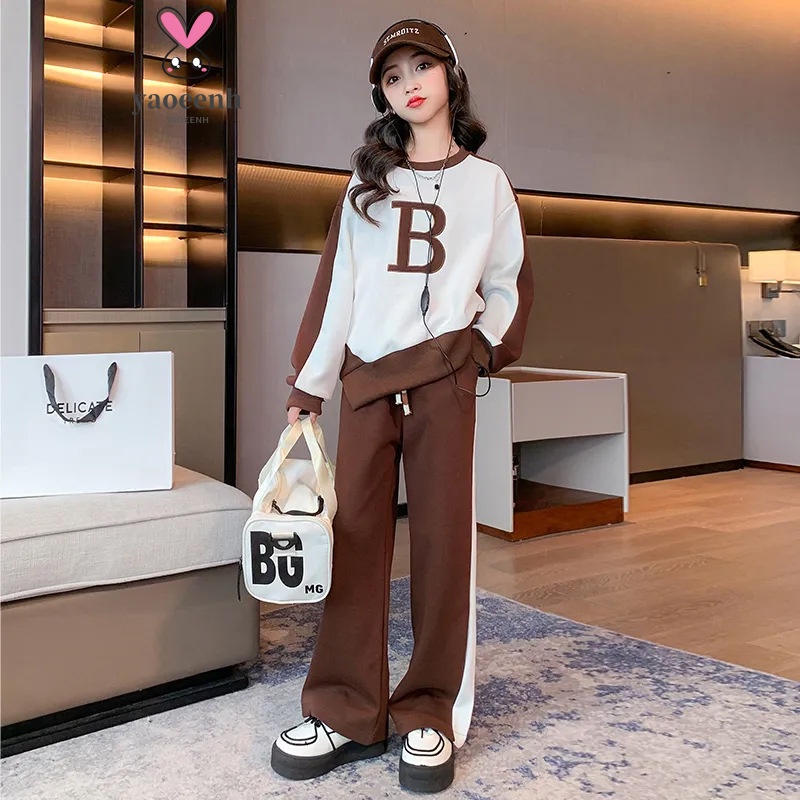 【YAOEENH】พร้อมส่ง ชุดกีฬาลําลอง สองชิ้น ขนาดใหญ่ 120-170 ซม. แฟชั่นฤดูใบไม้ผลิ และฤดูใบไม้ร่วง สไตล์เกาหลี สําหรับเด็กผู้หญิง