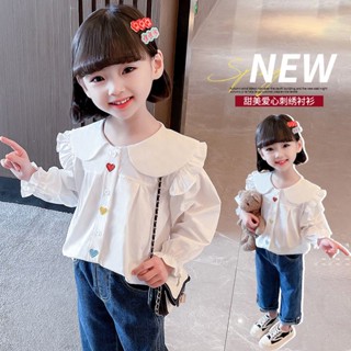 พร้อมส่ง ขายดี เสื้อเชิ้ตแขนยาวลําลอง ผ้าฝ้ายแท้ ลายการ์ตูน สไตล์เกาหลี และญี่ปุ่น แฟชั่นฤดูใบไม้ผลิ และฤดูใบไม้ร่วง สําหรับเด็กผู้หญิง