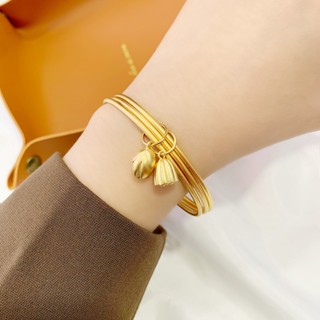 สร้อยข้อมือ ชุบทอง 24k จี้ดอกบัว สามชีวิต ขนาดเล็ก สําหรับผู้หญิง A004