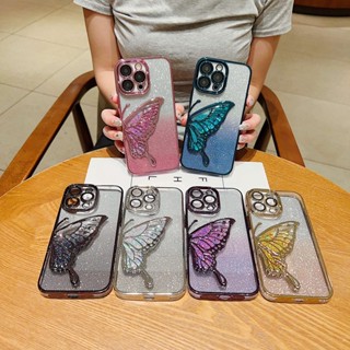 เคสโทรศัพท์มือถือ กันกระแทก แต่งกลิตเตอร์ ลายผีเสื้อ 3D สําหรับ IPhone13 Pro Max IPhone 14 Pro Max