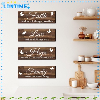 Lontime ป้ายไม้ ลายครอบครัว Love Faith Hope สไตล์วินเทจ 12x4 นิ้ว สําหรับตกแต่งผนังบ้าน ออฟฟิศ 4 ชิ้น