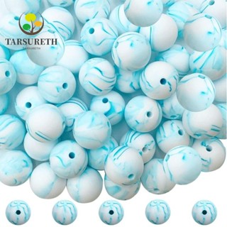 Tarsureth ลูกปัดซิลิโคน 15 มม. สีขาว สีฟ้า สําหรับทําเครื่องประดับ งานฝีมือ DIY