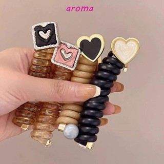 Aroma ยางรัดผม แบบใส ลายหัวใจ สายโทรศัพท์ สําหรับผู้หญิง