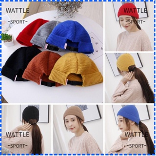 Wattle หมวกบีนนี่ ผ้าถัก สีพื้น น่ารัก สําหรับผู้หญิง ผู้ชาย 5 สี