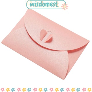 Wisdomest ซองจดหมายกระดาษ 50 ชิ้น ซองจดหมาย 50 ชิ้น อุปกรณ์การเรียน กระดาษไข่มุก สีชมพู หัวเข็มขัดหัวใจ สําหรับของขวัญทางธุรกิจ