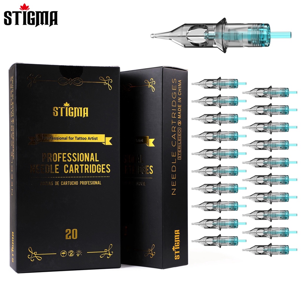 SIGMA 20 ชิ้น/กล่อง #10(0.030MM)#12(0.35 มม.) เข็มสักมืออาชีพปราศจากเชื้อตลับทิ้งมาตรฐานสีฟ้าเชลล์ถาวรอุปกรณ์แต่งหน้า ร.ล/อาร์เอส/RM/ม1
