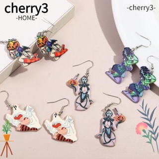 Cherry3 ต่างหูอะคริลิค รูปหัวกะโหลกผี ฟักทองฮาโลวีน โกธิค น่ารัก แฟชั่น สําหรับผู้หญิง