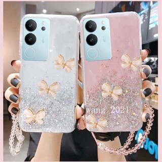 พร้อมส่ง ใหม่ เคสโทรศัพท์มือถือนิ่ม ปิดด้านหลัง ลายผีเสื้อสามมิติ แต่งกลิตเตอร์ พร้อมสายคล้อง สําหรับ VIVO V29 5G VIVO V29e V29 Pro Y27 Y78 Y36 5G 4G 2023 V29 5G