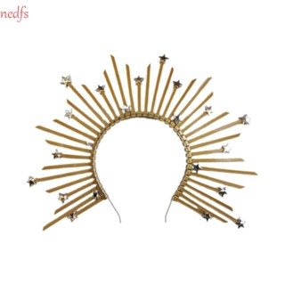 Nedfs เครื่องประดับ ที่คาดผม ทรงกลม รูปดาวห้าแฉก สีทอง หรูหรา สไตล์เรโทร แฟชั่นสําหรับผู้หญิง
