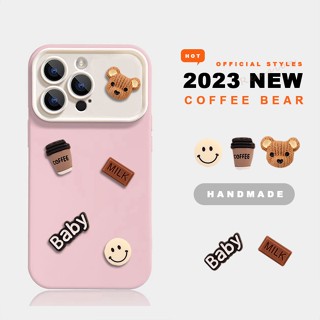 เคสซิลิโคนนิ่ม ลายหมียิ้ม กาแฟ 3D กันกระแทก สําหรับ iPhone 11 12 13 14 15 Pro MAX Plus X XR XS MAX 7 8 Plus SE 2020 11Pro