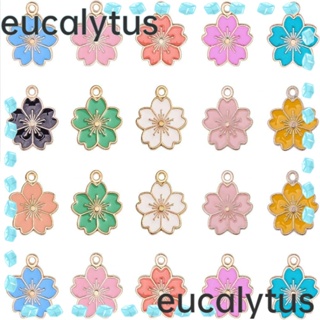 Eucalytus1 จี้รูปดอกไม้ โลหะผสมทองเหลือง และสีชมพู สีแดง สีฟ้า สีดํา สีขาว สําหรับทําเครื่องประดับ