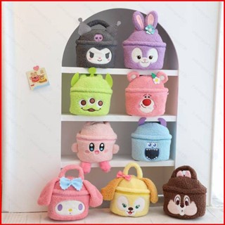 Yb1 Sanrio x Disney กระเป๋าเครื่องสําอาง กระเป๋าช้อปปิ้ง ผ้ากํามะหยี่ขนนิ่ม ลายการ์ตูนแมว Lotso Kuromi Linabell Kirby Lucifer BY1