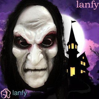 Lanfy หน้ากากผีดิบ หน้ากากผีดิบตลก ตกแต่งปาร์ตี้ หน้ากากผีดิบ ผ้าสีดํา ผมยาว ตกแต่งฮาโลวีน