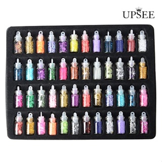 Upsee❤ชุดลูกปัดเลื่อมแวววาว หลากสี สําหรับตกแต่งเล็บ 48 สี