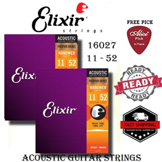 Elixir STRINGS 16027 NANOWEB PHOSPHOR BRONZE ACOUSTIC STRINGS ไฟปรับแต่งได้ 11-52 เกจ