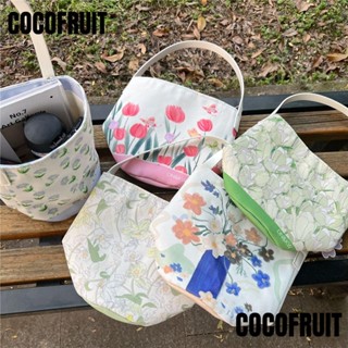 Cocofruit กระเป๋าช้อปปิ้ง ผ้าแคนวาส แฮนด์เมด ลายดอกทิวลิป สําหรับผู้หญิง