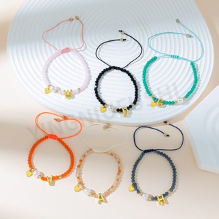 พร้อมส่ง เครื่องประดับ สร้อยข้อมือ จี้ตัวอักษรคริสตัล ขนาดเล็ก แบบเรียบง่าย ขายส่ง