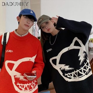 DaDuHey🔥 Men’s and Womens Couple 2023 New Fashionable All-Match Loose Neck Neck Sweater Hong Kong Style Retro Autumn Large Size Fashion Casual Sweater Top