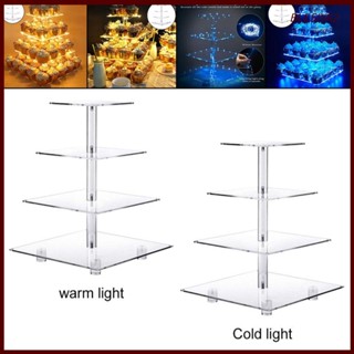 [Blesiya2] ชั้นวางคัพเค้ก อะคริลิค ทรงสี่เหลี่ยม 4 ชั้น พร้อมขาตั้งคัพเค้ก LED สําหรับวันเกิด งานแต่งงาน