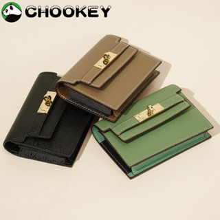 Chookey กระเป๋าสตางค์ หนังแท้ ใบเล็ก จุของได้เยอะ ใส่บัตรได้ สีพื้น แฟชั่นสําหรับสตรี