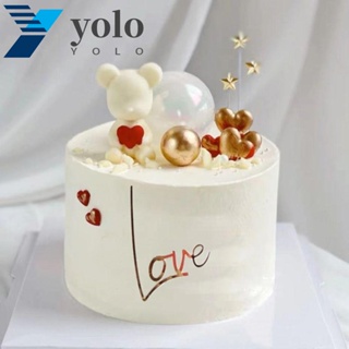 Yolo แผ่นอะคริลิค รูปหัวใจ สีทอง สําหรับตกแต่งเค้ก งานแต่งงาน ปาร์ตี้ 5 ชิ้น