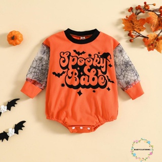 Babyclothes- ชุดบอดี้สูทรอมเปอร์ คอกลม แขนยาว พิมพ์ลายตัวอักษร ฮาโลวีน สําหรับเด็กทารกแรกเกิด