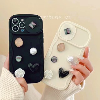 เคสโทรศัพท์มือถือแบบนิ่ม กันกระแทก กันรอยกล้องถ่ายรูป ลายดอกไม้ คลื่น อัญมณี พร้อมตัวเลื่อนเปิดปิดเต็มเครื่อง สําหรับ iPhone15 Pro Max 14 13 12 11 Max XR IX 78Plus