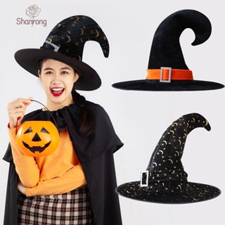 Shanrong halloween ชุดคอสเพลย์ ชุดแม่มด ฮาโลวีน หมวกแม่มด ริบบิ้น ผ้าซาติน ผ้ากํามะหยี่ สําหรับผู้ใหญ่