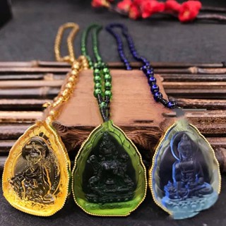 จี้รูปปั้นพระพุทธรูปแก้ว Manjusri สีเขียว สําหรับพกพา