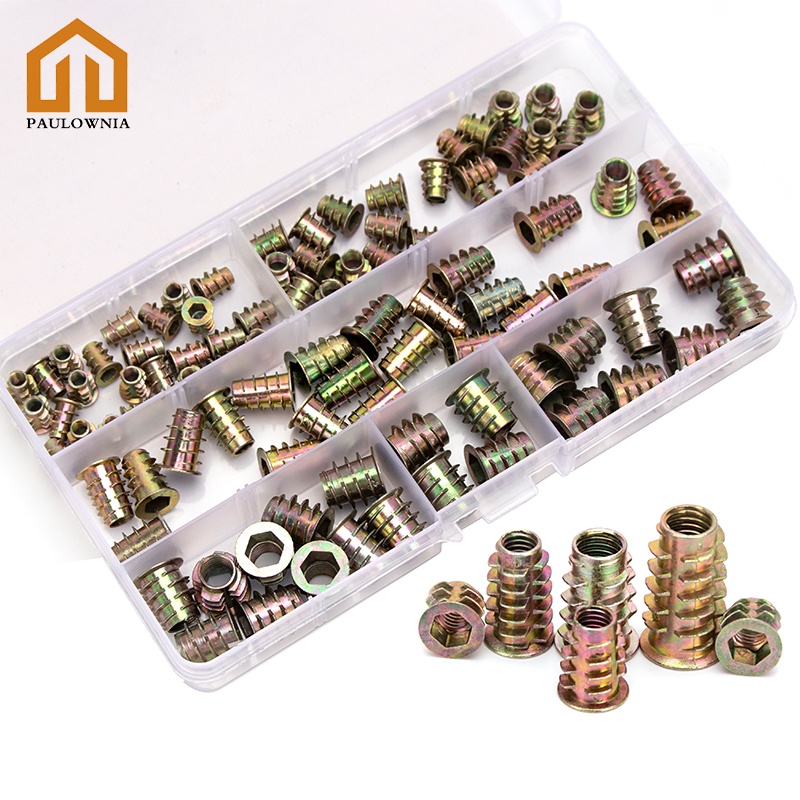 100 ชิ้น/กล่องสังกะสี-โลหะผสม Hex ไดรฟ์หัว Nut ชุด M4 M5 M6 M8 M10 ไม้เฟอร์นิเจอร์สังกะสีชุบถั่ว Ass