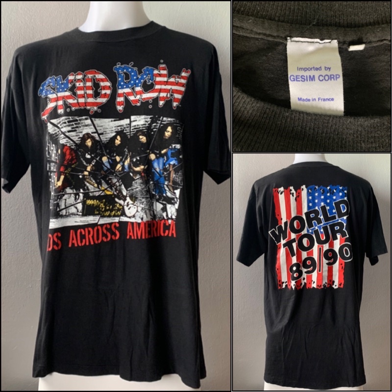 เสื้อยืดพิมพ์ลายแฟชั่น เสื้อยืดวง SKID ROW : World Tour 89/90 (มือสอง)
