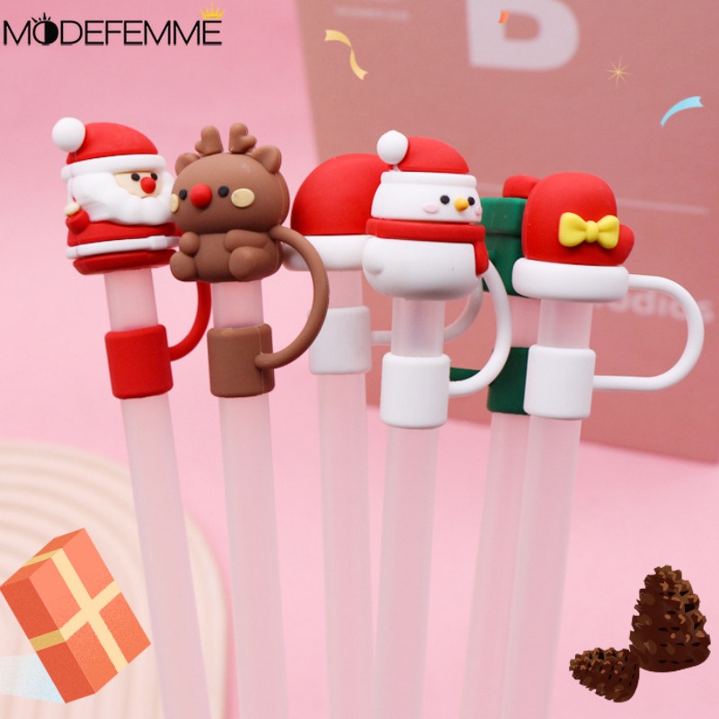[ Featured ] ปลอกสวมหัวหลอดน้ําผลไม้ แบบพกพา / ฝาปิดปิเปตดูด แบบใช้ซ้ําได้ / ฝาครอบปิเปตนม กันรั่ว / ฝาปิดท่อเครื่องดื่ม กันฝุ่น กันกระเซ็น / ฝาปิดปลายหลอดซิลิโคน คริสต์มาส