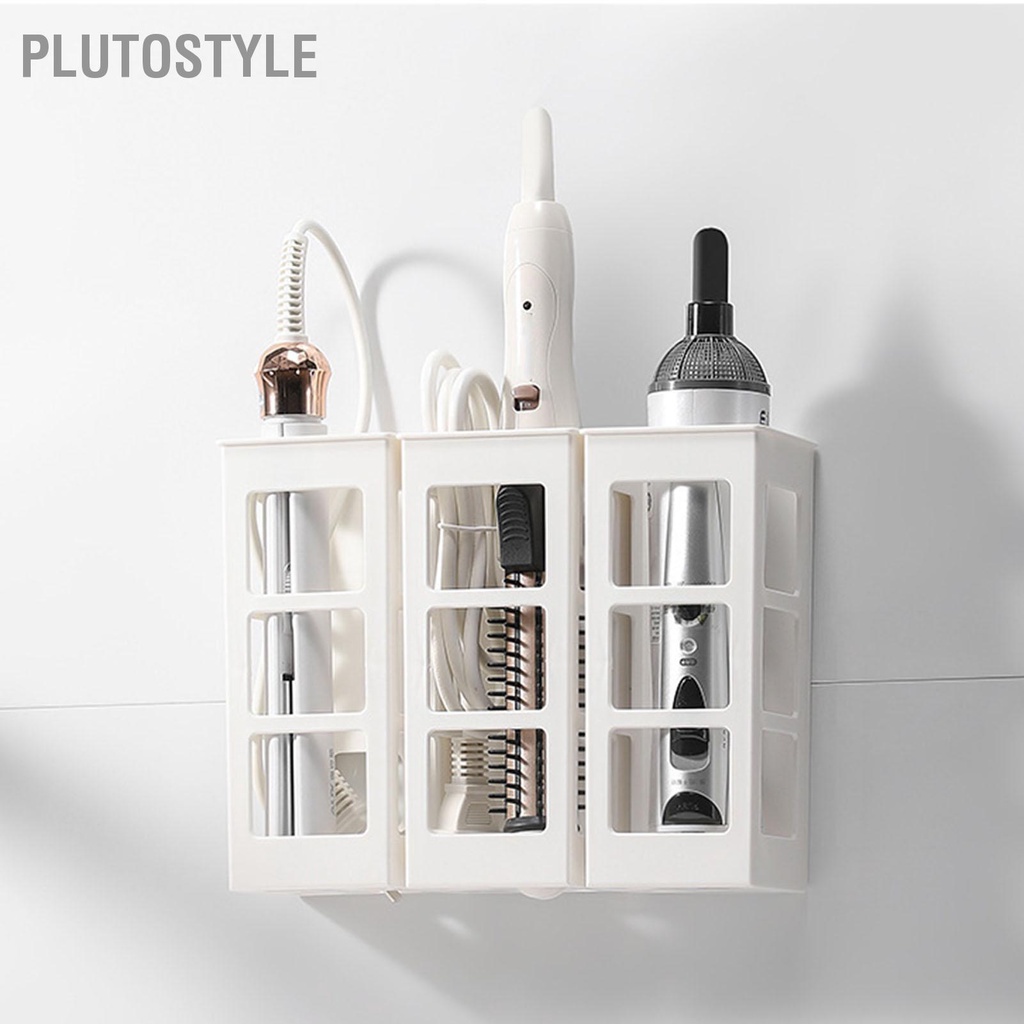 PLUTOSTYLE ติดผนังผม Straightener Holder Rack HIPS Hairdressing Curling เครื่องมือแขวนผนัง Organizer กล่องสำหรับห้องน้ำห้องนอน