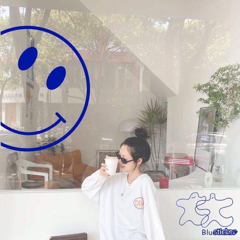 สติกเกอร์ ลายการ์ตูนหน้ายิ้ม สําหรับติดตกแต่งกระจก หน้าต่าง ร้านค้า ร้านกาแฟ