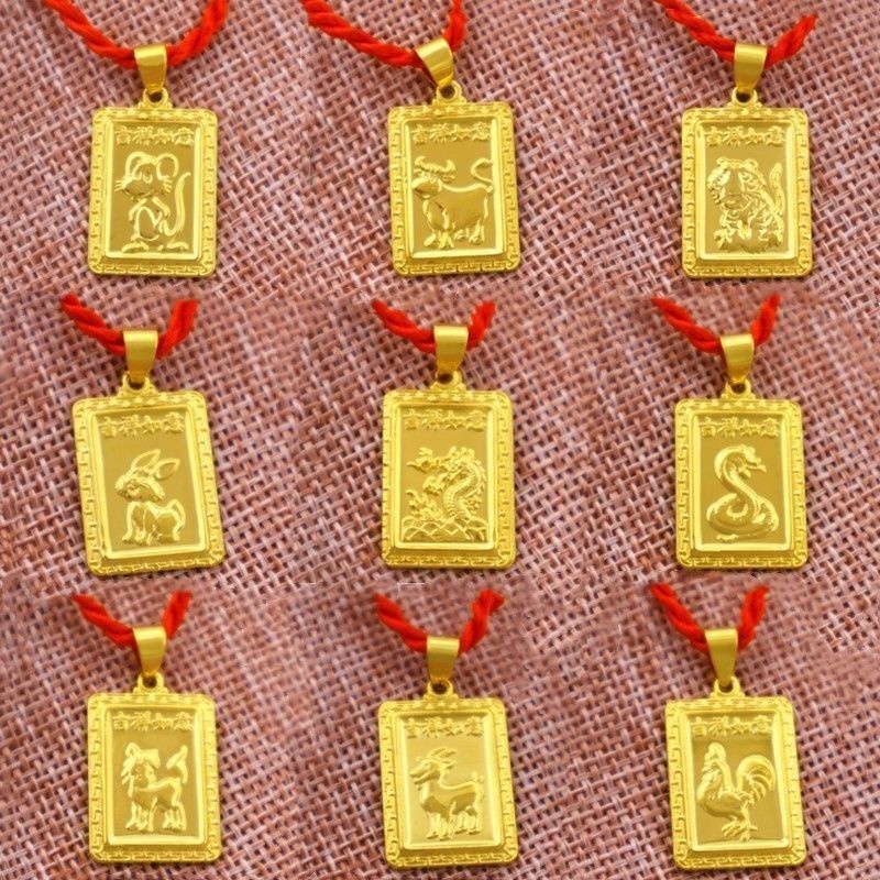 Greens Greens12 Zodiac เวียดนามทรายทองสร้อยคอผู้ชายผู้หญิงสไตล์ Ox Zodiac แท็กยาวนานสี Belong to Red