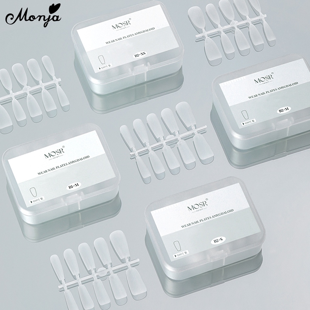 Monja เล็บปลอม เนื้อแมตต์ ทรงสี่เหลี่ยม ทรงวงรี สําหรับตกแต่งเล็บ DIY 100 ชิ้น