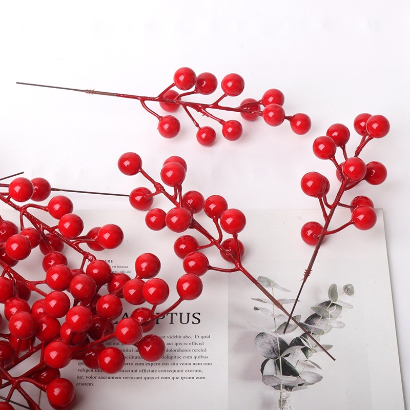 ช่อดอกเบอรี่ประดิษฐ์ สีแดง สําหรับตกแต่งบ้าน เทศกาลคริสต์มาส ปีใหม่