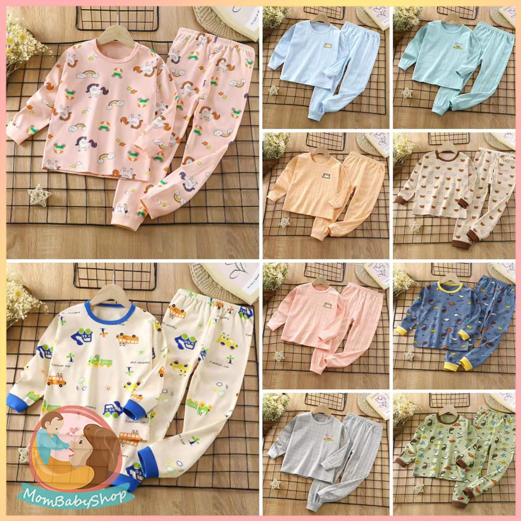 พร้อมส่ง ชุดนอนเเฟชั่นของเด็ก2 ชิ้น เสื้อเเขนยาว +กางเกงขายาว