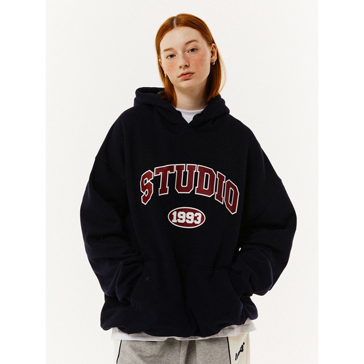 1993STUDIO เสื้อกันหนาวคู่ผู้ชายผู้หญิงคลุมด้วยผ้าฤดูใบไม้ร่วงแขนยาวชายอเมริกันย้อนยุค