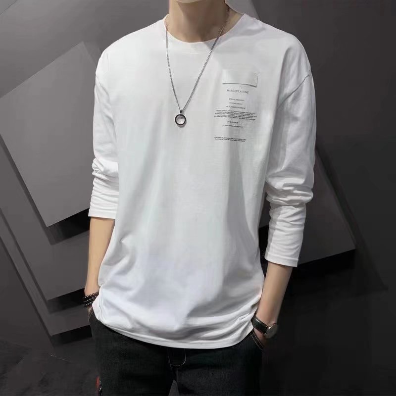 เสื้อยืดแขนยาวลําลอง คอกลม ทรงหลวม สวมใส่สบาย เข้ากับทุกการแต่งกาย แฟชั่นฤดูใบไม้ผลิ และฤดูใบไม้ร่วง สําหรับผู้ชาย