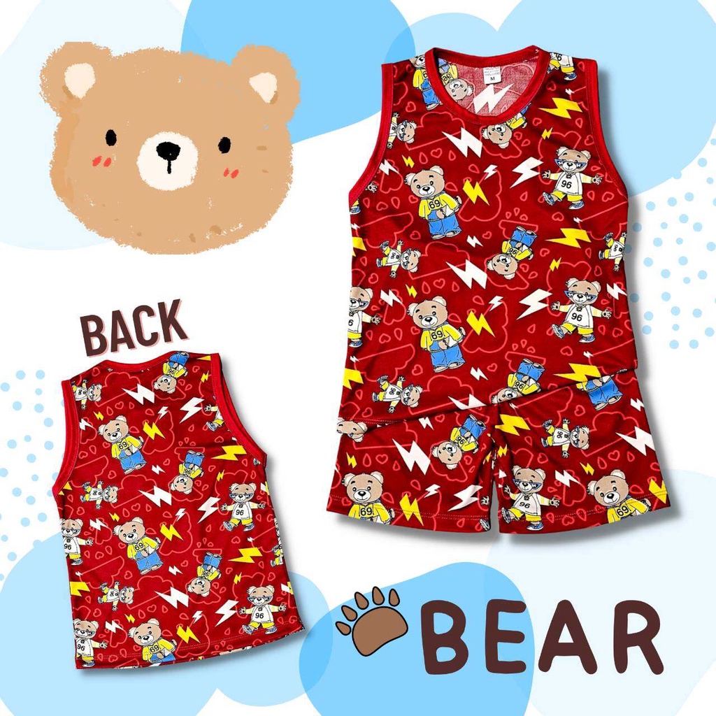 BE0814 ชุดเด็ก เสื้อกล้าม+กางเกงขาสั้น ผ้าไมโครไฮเกรด ลายการ์ตูนหมี เท็ดดี้ เสื้อผ้าเด็ก ชุดเด็กแฟชั่น ชุดเด็กลายการ์ตูน