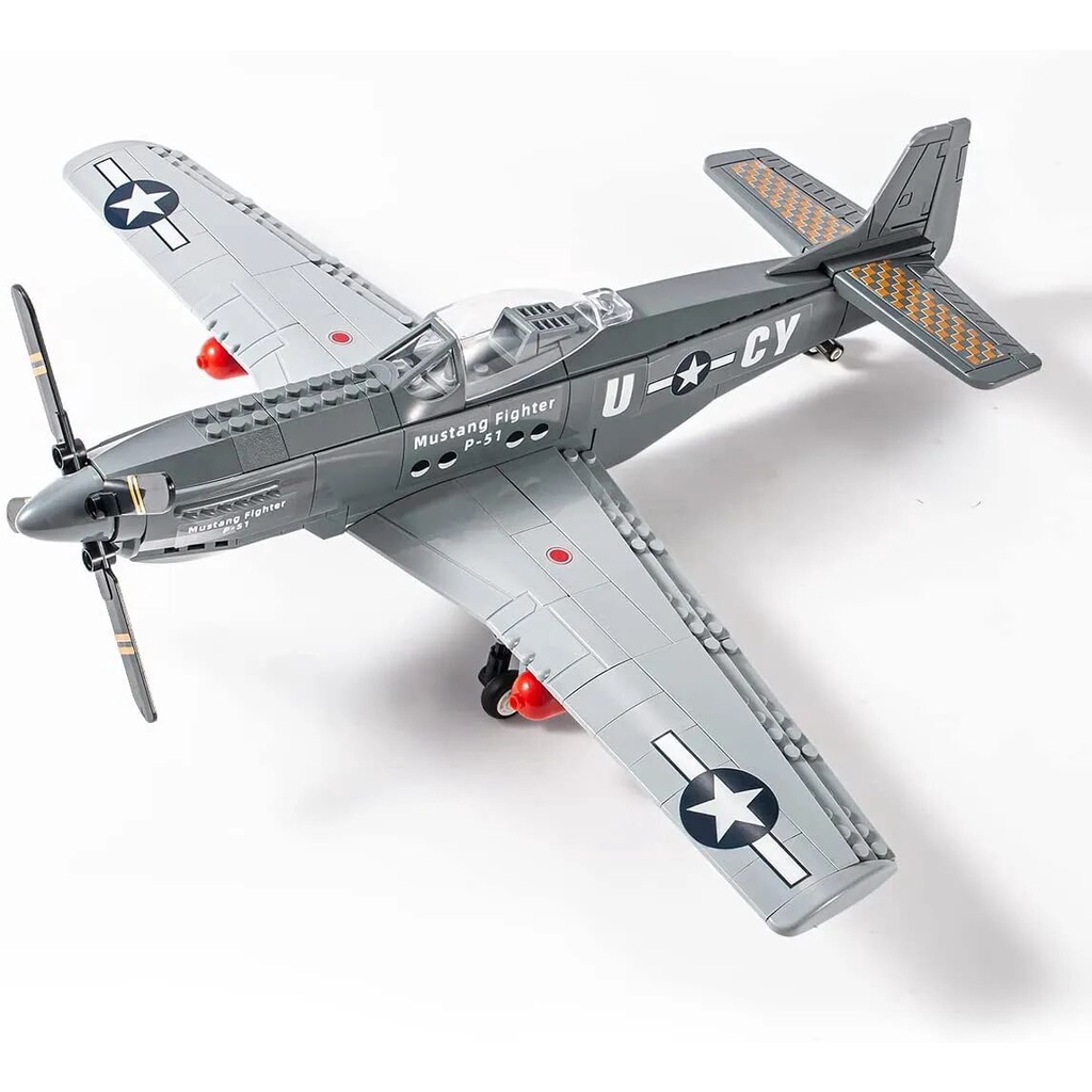 P-51 Mustang Fighter MOC Bricks WW2 Military Aeroplane Construction Model Building Kits for Adults B